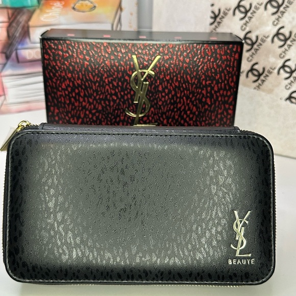 Saint Laurent Paris Quilted Leather Lipstick Case  YSL Black and Gold lipstick case
